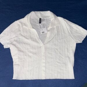 Divided White Ribbed Button-Down Shirt